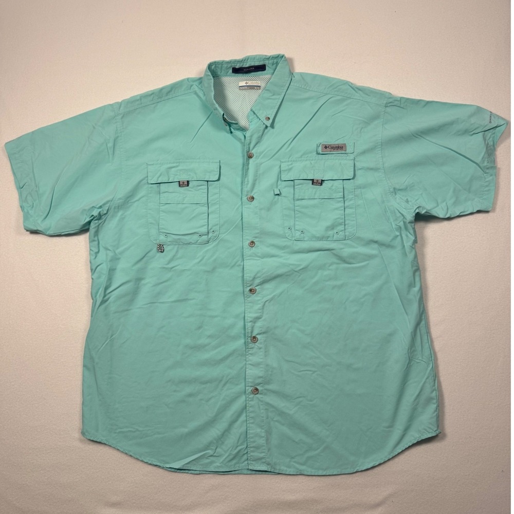 Outdoor Columbia PFG Bahama Fishing Shirt Mens XL Seafoam Green Short Sleeve‎